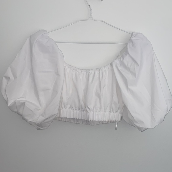NWT Jason Wu Cropped White Puff Sleeve Sweetheart Top - Picture 6 of 8